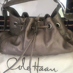COLE HAAN GRAY PREMIUM PEBBLE LEATHER DRAWSTRING